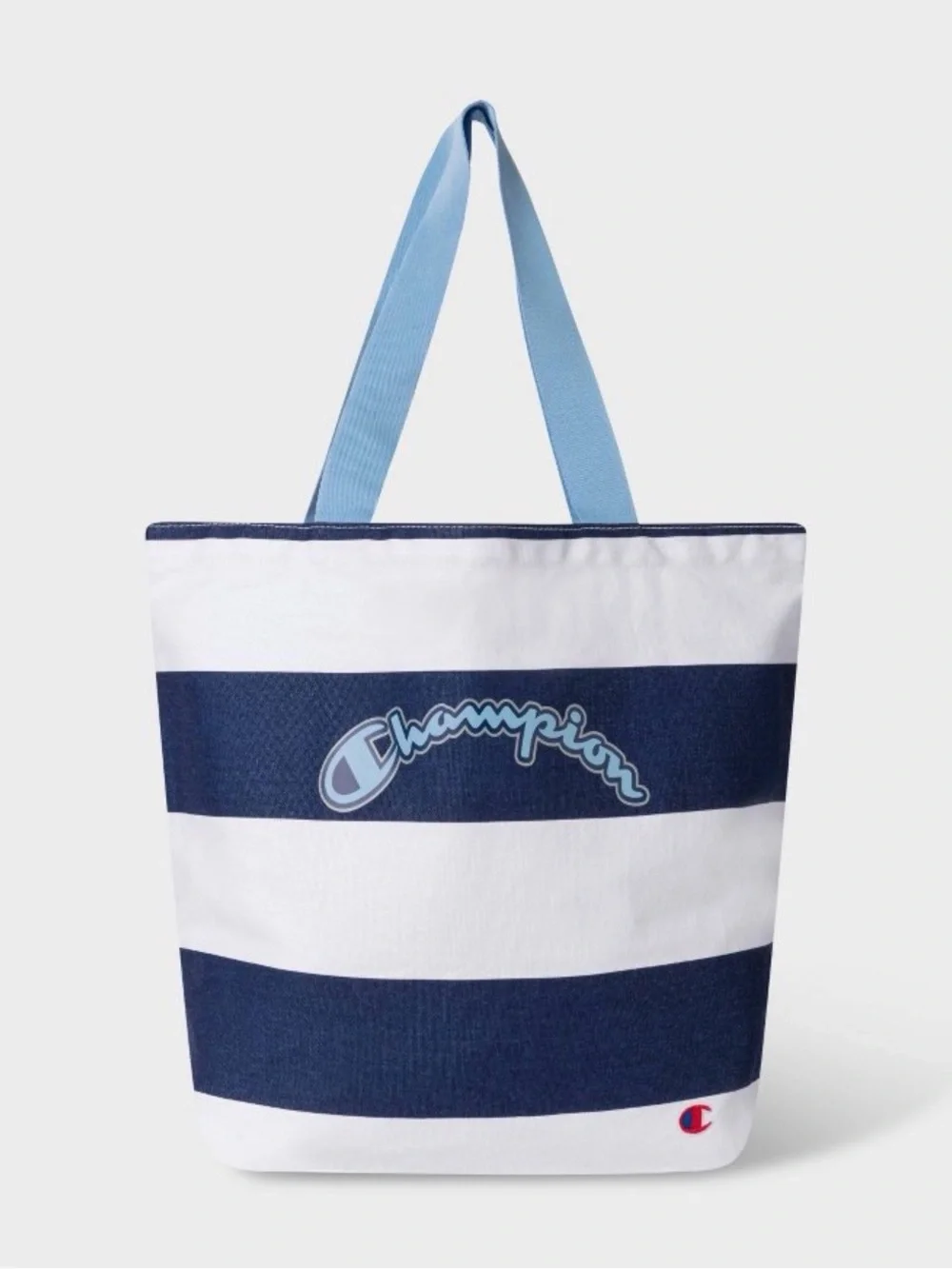 Champion Navy & White Stripe Tote with Light Blue Handles